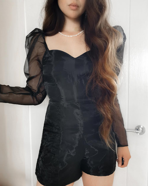 Femme Luxe Black Mesh Sleeve Playsuit