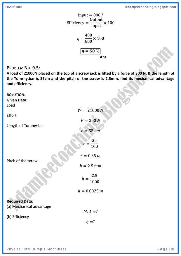 simple-machines-solved-numericals-physics-10th