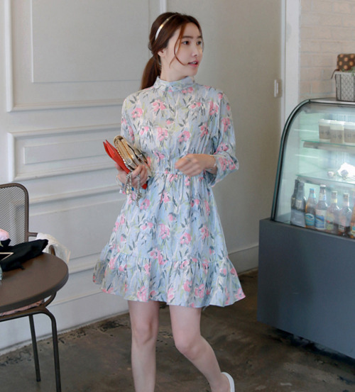 Floral High Neck Dress