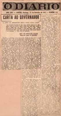 Ary Giani cobra do governador Jânio Quadros melhoramentos para o Vale do Ribeira. ("O Diário", de Santos, de 23-9-1957)