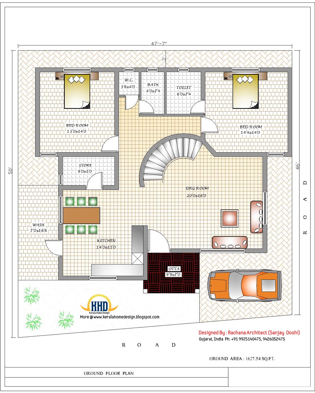 India house plan - Ground floor plan - 3200 Sq.Ft.