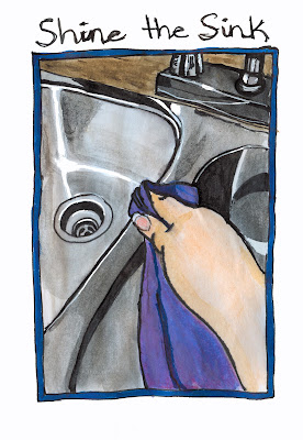 Shining the Sink Watercolour and Ink by Ana Tirolese ©2012