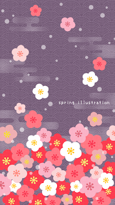 【梅花】冬の花のおしゃれでシンプルかわいいイラストスマホ壁紙/ホーム画面/ロック画面