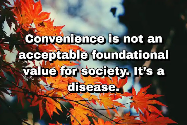 "Convenience is not an acceptable foundational value for society. It’s a disease." ~ Cameron Diaz