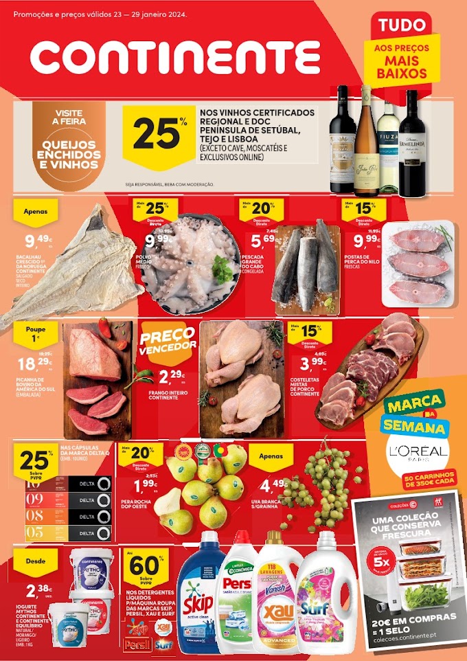 Folheto CONTINENTE "Em janeiro a poupança vem primeiro" com grande seleção de produtos até 29 de janeiro
