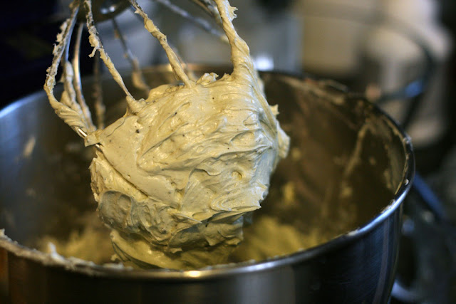 A slightly tinted green matcha green tea buttercream