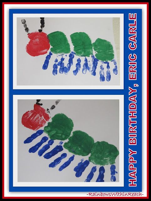 photo of: Very Hungry Caterpillar Painted Handprints via Eric Carle RoundUP at RainbowsWithinReach