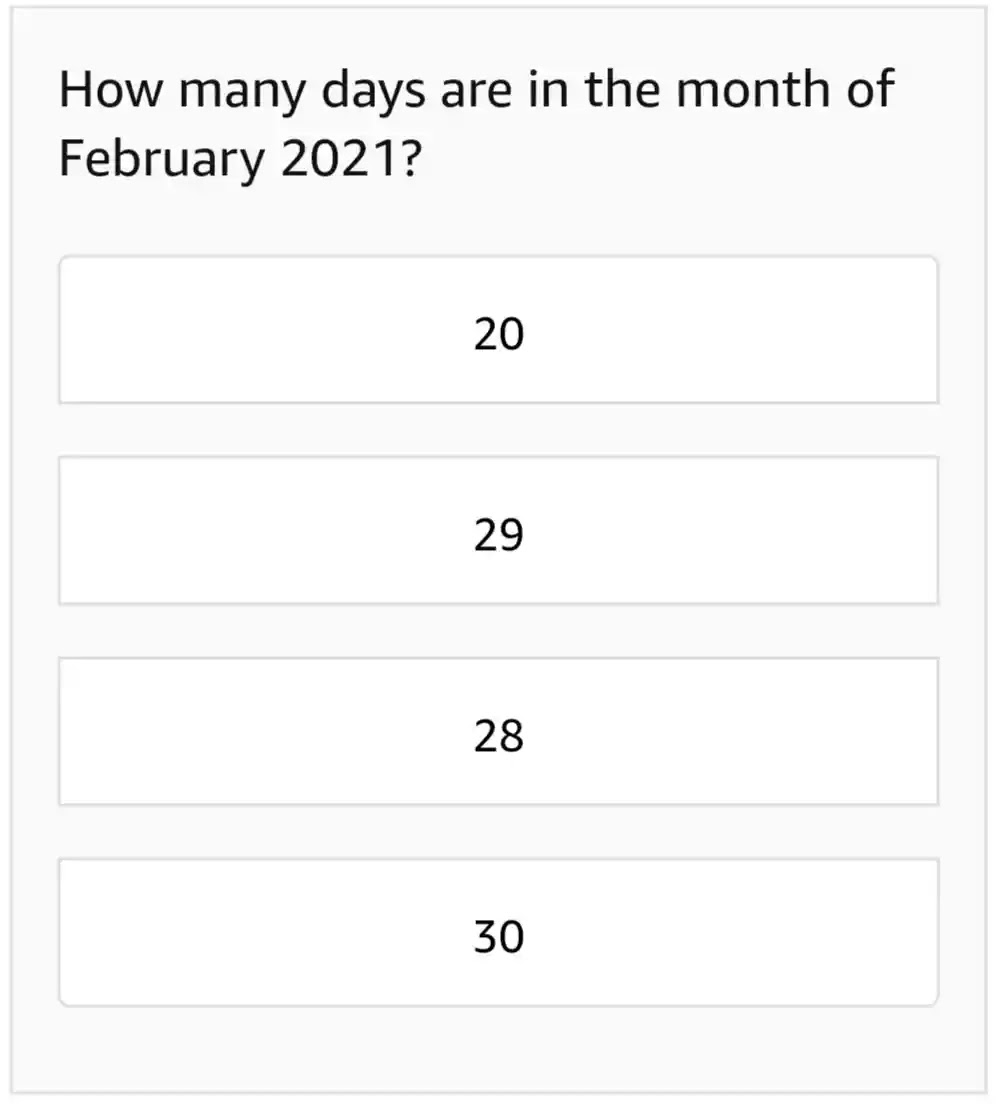 How many days are in the month of February 2021?