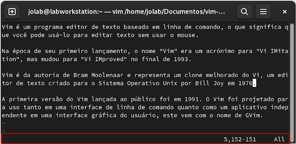 Indicando o número de linhas junto ao cursor.