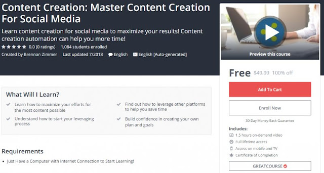 [100% Off] Content Creation: Master Content Creation For Social Media| Worth 49,99$ 