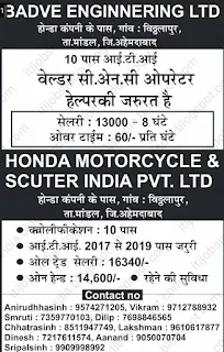 ITI Jobs Vacancy In Badve Engineering And Honda Two Wheeler Company Vithlapur,Gujarat 