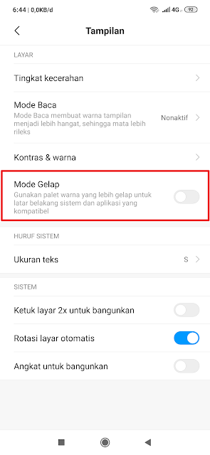 Dark Mode / Mode Gelap HP Xiaomi, Redmi dan Pocophone