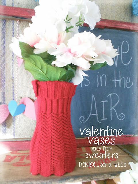 Sweater Sleeve Used to Fancy up a Plain Jane Vase via http://deniseonawhim.blogspot.com