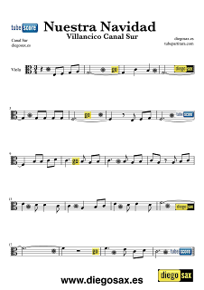 Nuestra Navidad en Canal Sur Partitura para Flauta, Violín, Saxofón Alto, Trompeta, Viola, Oboe, Clarinete, Saxo Tenor, Soprano, Trombón, Fliscorno, Violonchelo, Fagot, Barítono, Trompa, Tuba Elicón y Corno Inglés Partitura del Villancico de Canal Sur Andalucía en Navidad