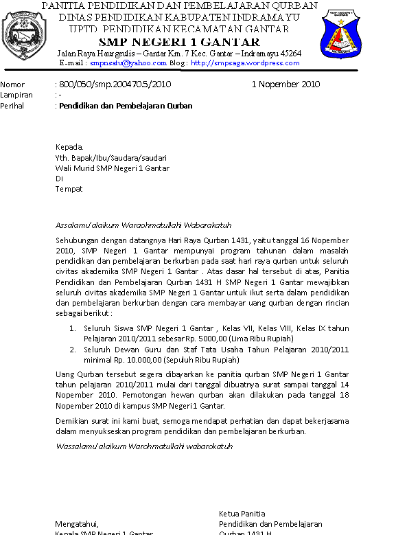 Contoh Surat Edaran Qurban Di Sekolah