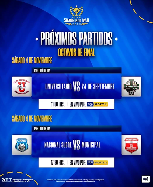 Partidos que transmitira Tigo Sports de Octavos de Final de Copa Simon Bolivar