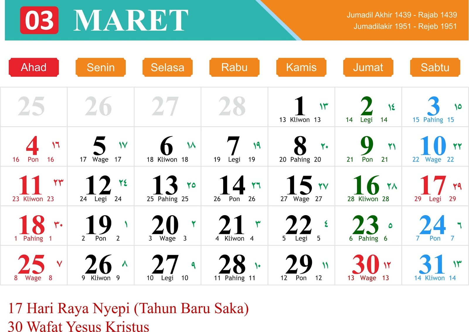 Desain Kalender Tahun 2018 Lengkap Jawa Hijriyah Dan Indonesia