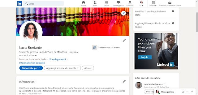 Schermata della mia pagina LInkedIn