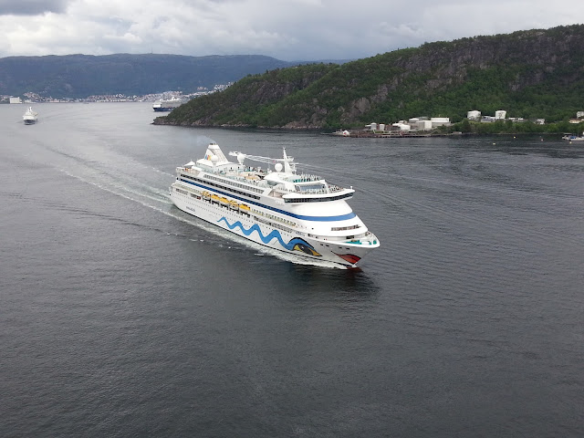 Cruise ship AIDAvita in Bergen, Norway; Cruise ship aerial view