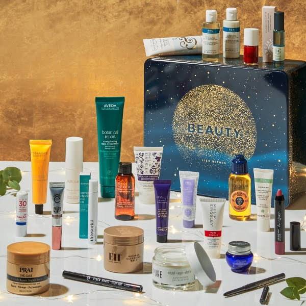 stock photo of Marks and Spencer Beauty Advent Calendar and contents 2021