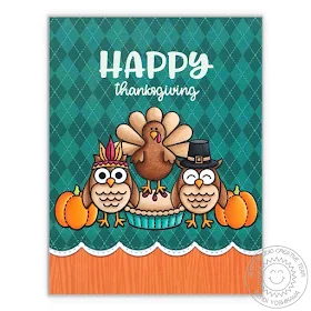 Sunny Studio Stamps: Happy Thoughts Thanksgiving Turkey, Pilgrim & Indian Owl Card by Mendi Yoshikawa