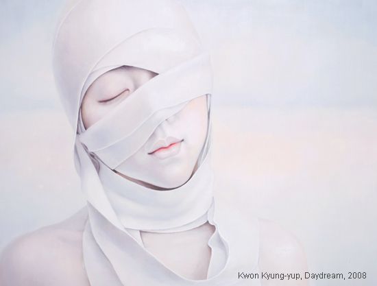 Kwon Kyung-yup pinturas mulheres frágeis machucadas bandagens curativos