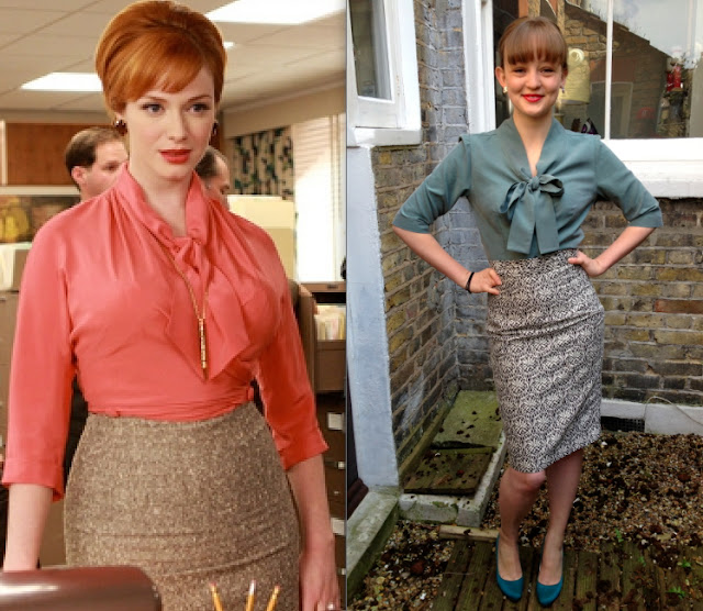 Diary of a Chainstitcher Mad Men Challenge Joan Holloway style Papercut Patterns La Sylphide blouse worn with By Hand London Charlotte Skirt sewing pattern