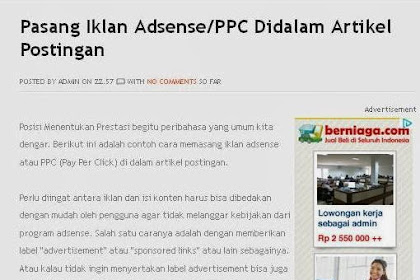 Pasang Iklan Adsense/PPC Didalam Artikel Postingan