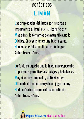 Acrósticos de la palabra Limón en imagen para imprimir