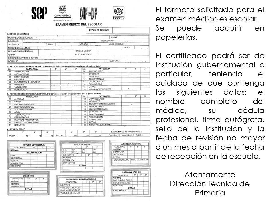 Instituto Juárez 4° Primaria: Solicitud de examen médico