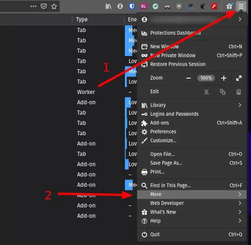 Opsi lain untuk mengakses fitur task manager di Firefox