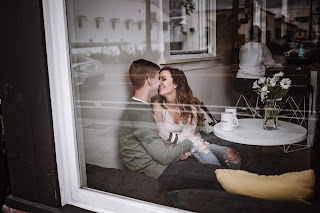 Newly engaged couples lifestyle portrait session at a local coffee shop called Better Buzz Coffee in San Diego, CA by Morning Owl Fine Art Photography. 