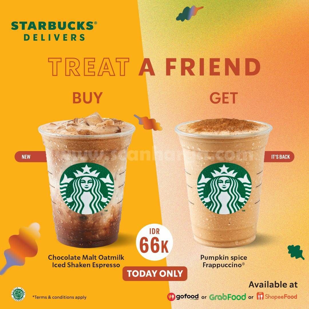 Promo STARBUCKS TREAT A FRIENDS – 2 Drink start from Rp 66Rb