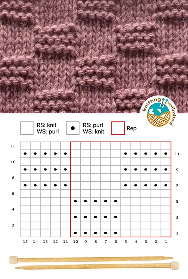 Basic knitting pattern uses knit and purl techniques