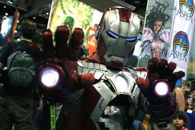 Cosplayer of Iron Man poses in front of the camera