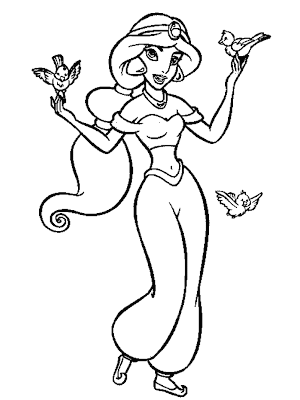 Coloring Pages  Girls on Jasmine And Birds Coloring Pages Aladin And Jasmine Coloring Pages