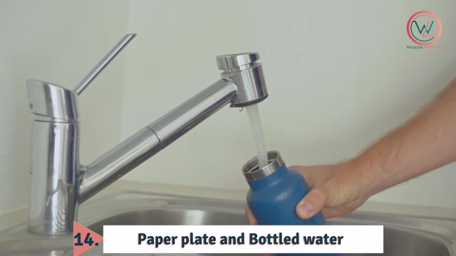 14. Paper plate and bottled water Reuse paper plates if it is still clean use bottled water more than once pick up a refillable water bottle and if there's water left in it repurpose it use it to water your plant or wash your hands.