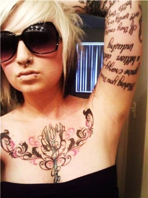 lettering tattoos on chest. pictures Top Girl Tattoo