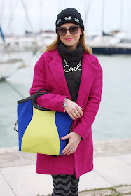 persunmall fuchsia coat, bad hair day beanie, cool necklace, Fashion and Cookies, fashion blogger
