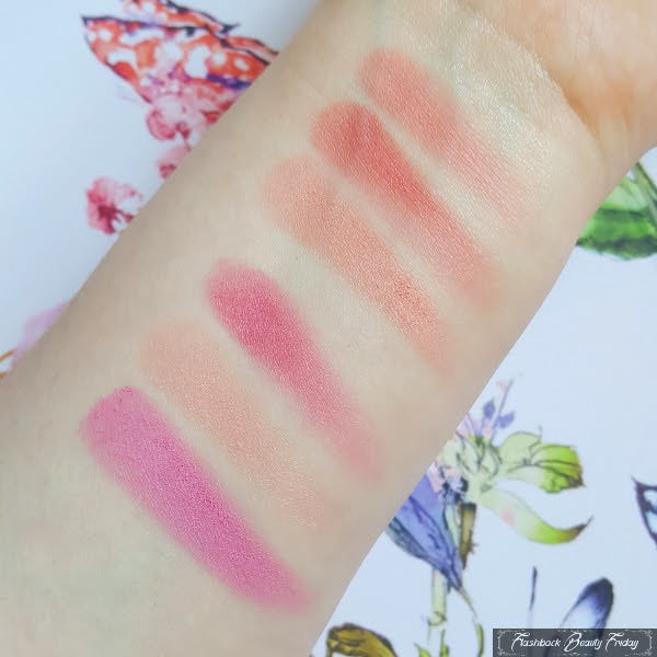 swatches of No7 Petal Blusher in Pink and Peach on pale skin