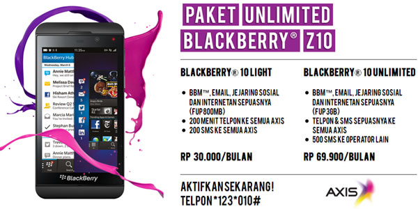 Paket Unlimited BlackBerry Z10 AXIS Paket Unlimited Blackberry 10 AXIS