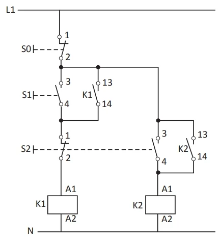 Na figura a seguir, é representado um sistema em que se utiliza um diagrama de comando com duas motobombas, acionadas pelos contatores K1 (motobomba 1) e K2 (motobomba 2).