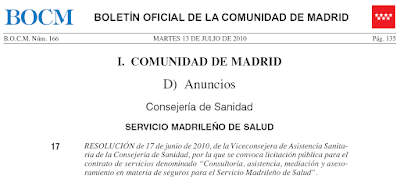 Imagen del BOCM del 13 de julio de 2010, que publica la Resolución