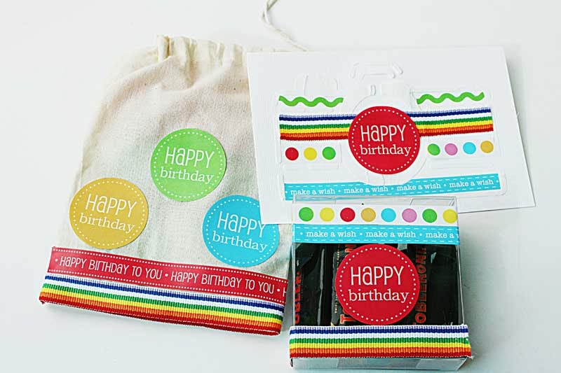 SRM Stickers Blog - Birthday Gift Set by Yvonne - #muslin #bag #clear box #birthday #stickers #borders #card