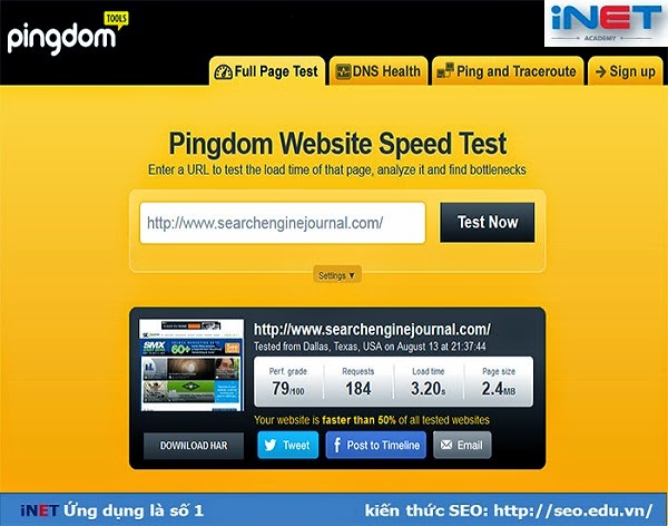 Pingdom Speed tool