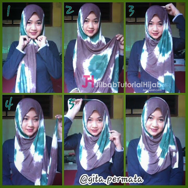 tutorial hijab modern bermotif dua warna terbaru