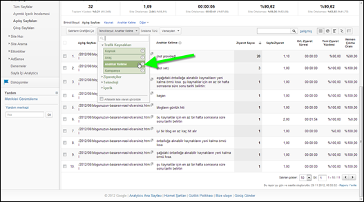 Google Analytics Yazıya Gelen Anahtar Kelimeler