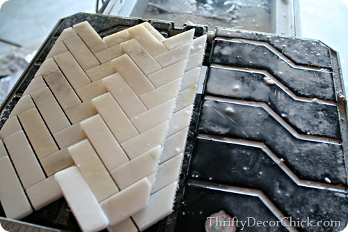 cutting herringbone tile