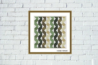 Green ribbons geometric cross stitch pattern - Tango Stitch