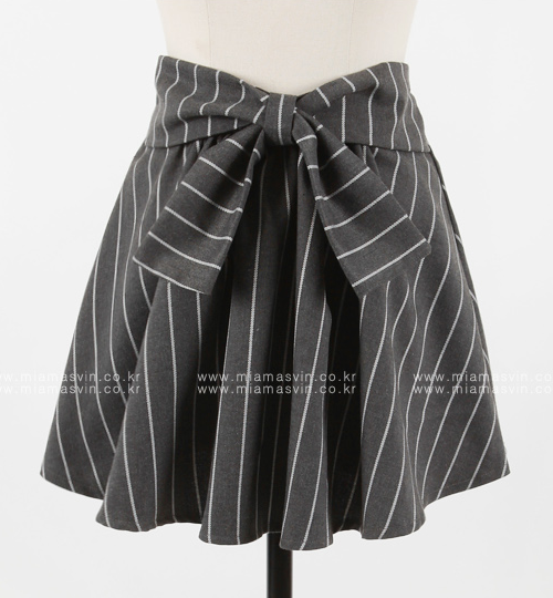 Stripe Ribbon Front Skirt